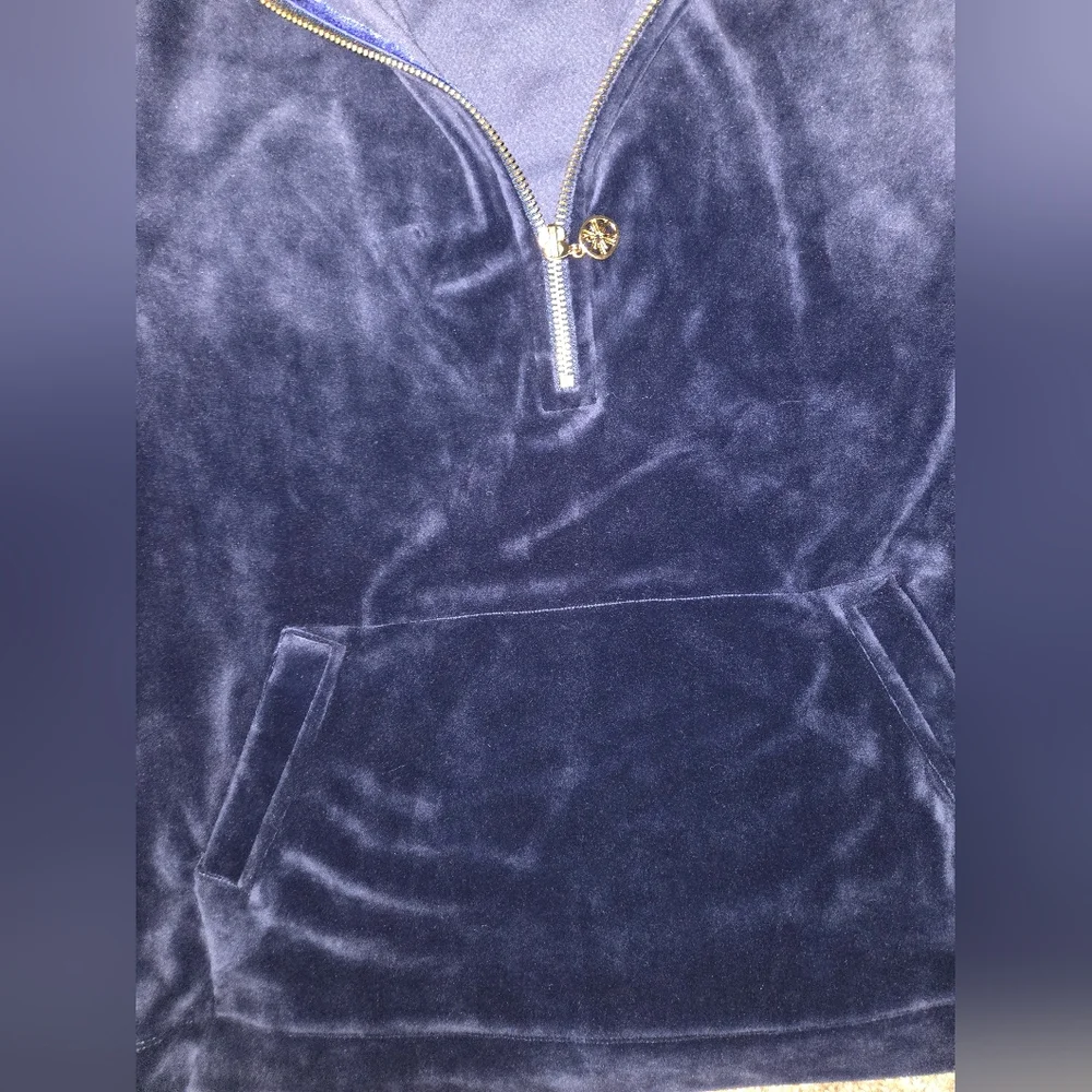 Lilly Pultzer Navy Pullover with Pink Accents, Velour, EUC - Picture 2 of 5